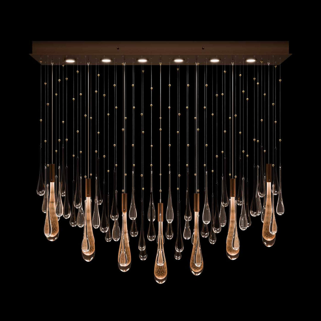 Fine Art Handcrafted Lighting Rain 51"W Rectangular Pendant in Ombre Copper/Copper Glass (100138-8)