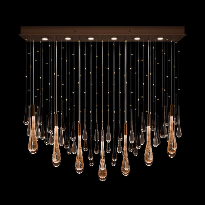 Fine Art Handcrafted Lighting Rain 51"W Rectangular Pendant in Ombre Copper/Copper Glass (100138-8)