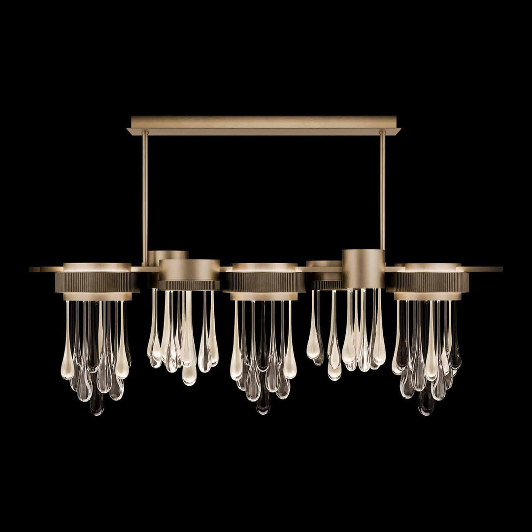 Fine Art Handcrafted Lighting Rain 56.25"W Linear Pendant in Ombre Bronze/Gold Glass (100139-6)