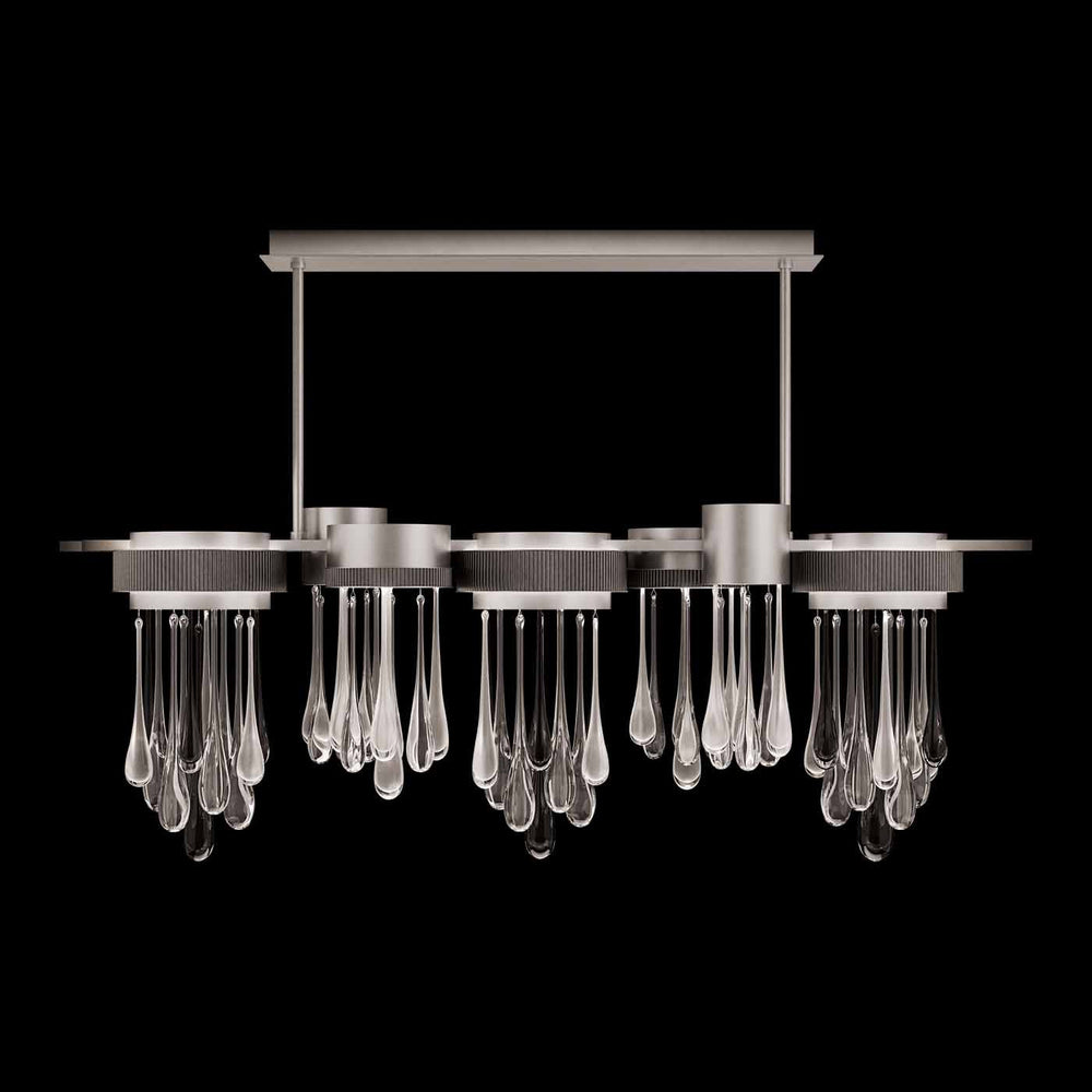Fine Art Handcrafted Lighting Rain 56.25"W Linear Pendant in Ombre Silver/Silver Glass (100139-7)