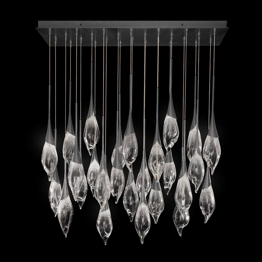 Fine Art Handcrafted Lighting Mayu 54"W Rectangular Tall Pendant in Midnight Steel (100132-7)