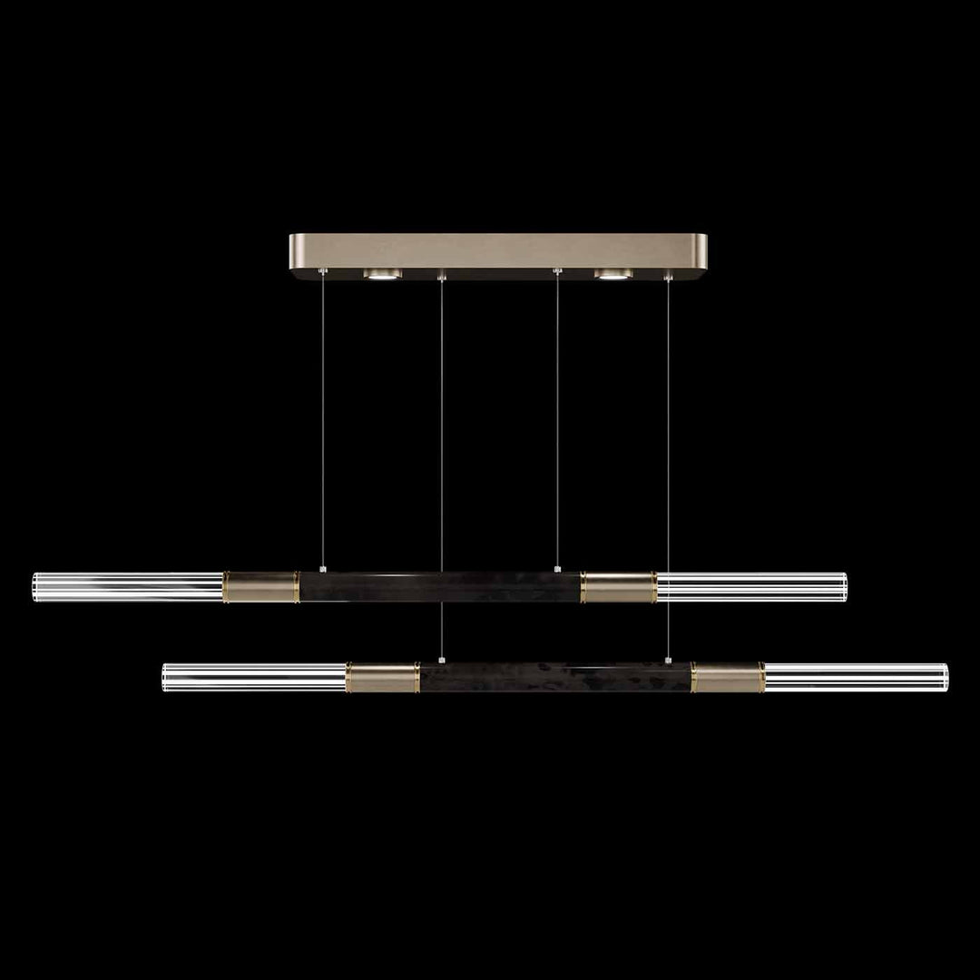 Fine Art Handcrafted Lighting Antonia 71"W Linear Pendant in Standard Soft Gold Leaf, Brass, Charcoal (100150-511)