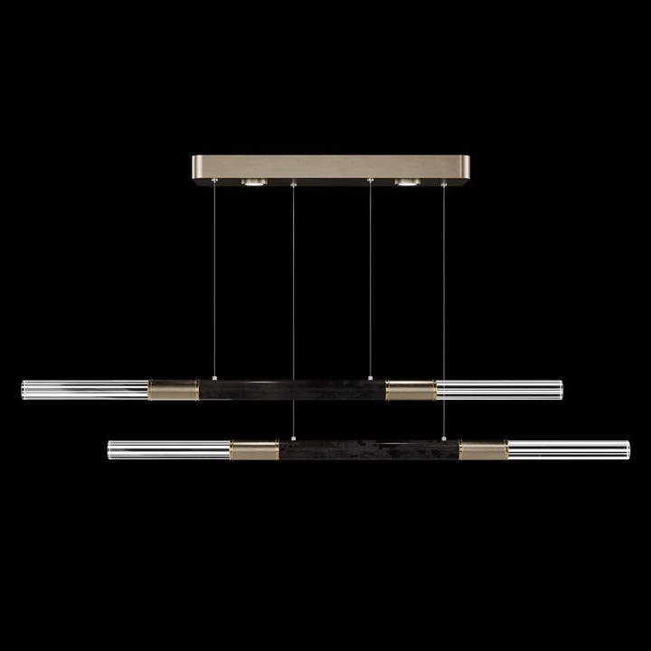 Fine Art Handcrafted Lighting Antonia 71"W Linear Pendant in Standard Soft Gold Leaf, Brass, Charcoal (100150-511)