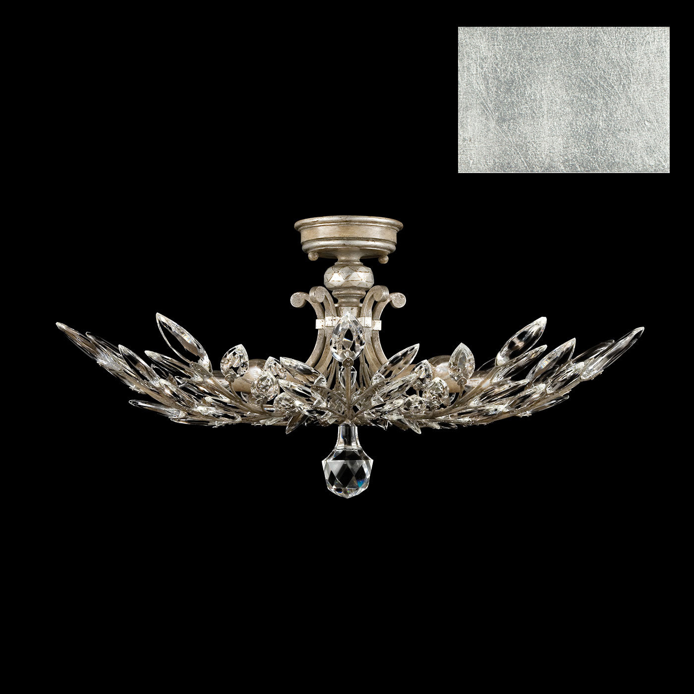 Fine Art Handcrafted Lighting Crystal Laurel Semi-Flush Mount Ceiling Mounts Fine Art Handcrafted Lighting Silver Leaf  