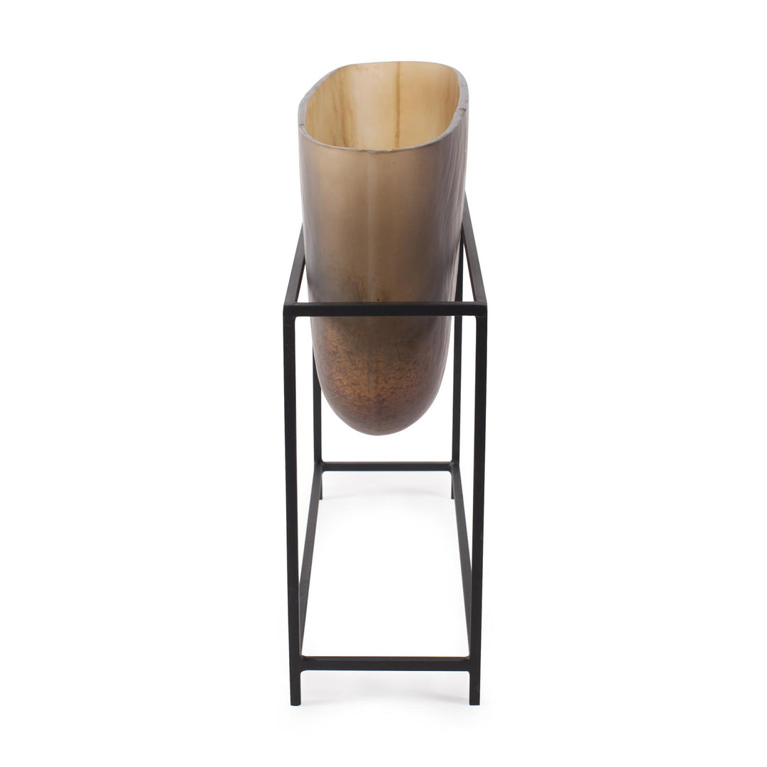 Howard Elliott Bronze Euler Wide Mouth Vase with Black Iron Stand