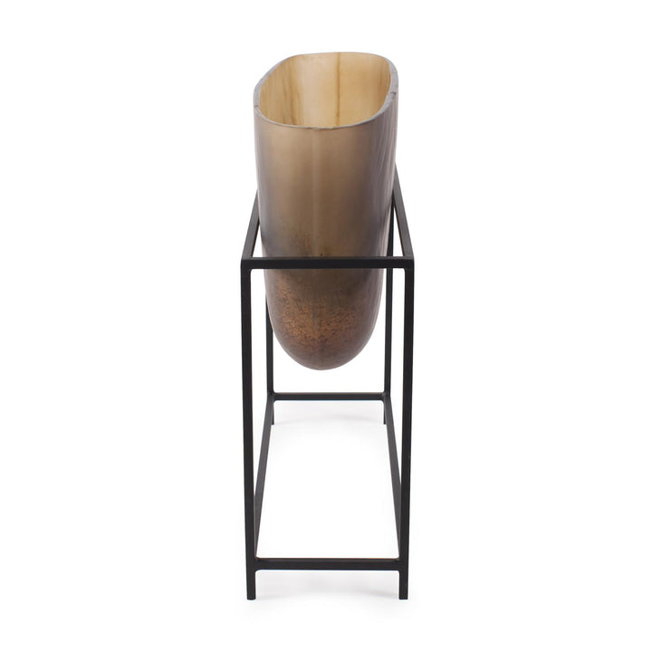 Howard Elliott Bronze Euler Wide Mouth Vase with Black Iron Stand