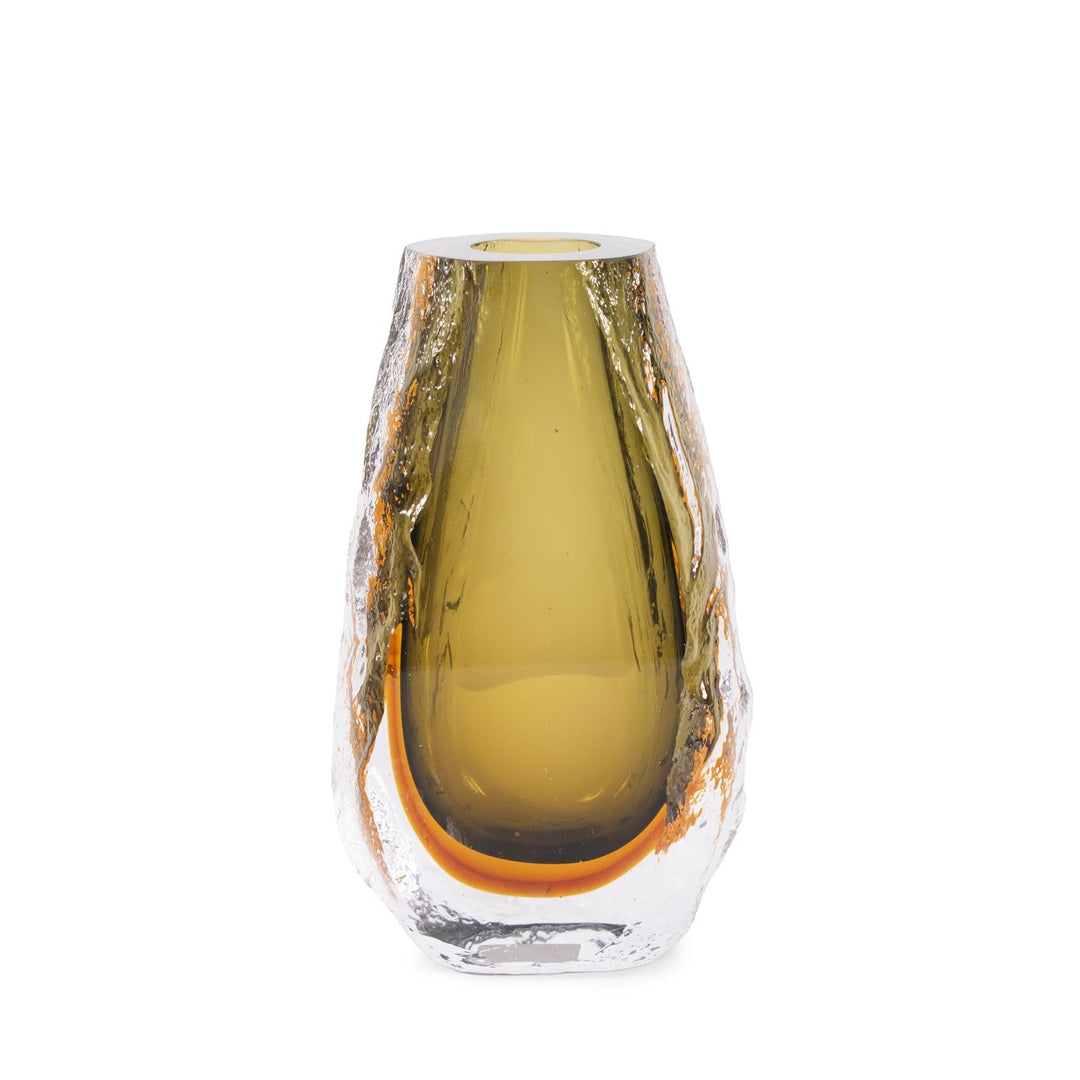 Howard Elliott Dusty Olive Crystalized Glass Vase