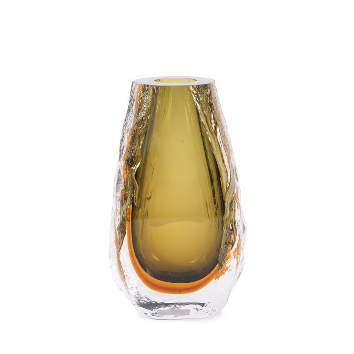 Howard Elliott Dusty Olive Crystalized Glass Vase