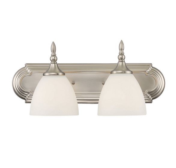 Savoy House Essentials Herndon Bath Vanity Lights Savoy House 18x8 Satin Nickel White Frosted Glass