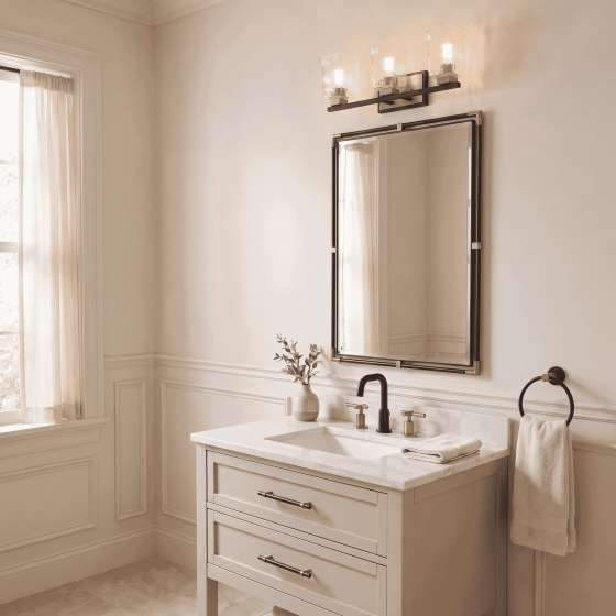 Savoy House Sidney 3-Light Bathroom Vanity Light 8-1720-3-143 in Matte Black with Warm Brass Accents