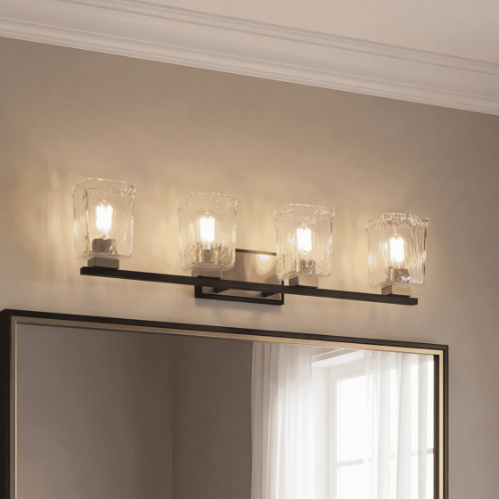 Savoy House Sidney 4-Light Bathroom Vanity Light 8-1720-4-143 in Matte Black with Warm Brass Accents