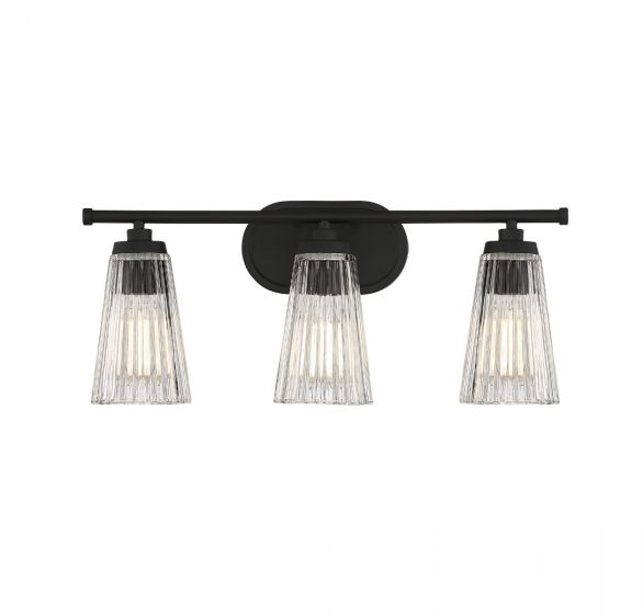 Savoy House Essentials Chantilly Bath Vanity Lights Savoy House 22x10 Black Clear Ribbed Glass