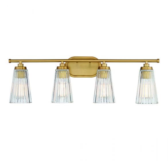 Savoy House Essentials Chantilly Bath Vanity Lights Savoy House 30.5x10 Brass Clear Ribbed Glass