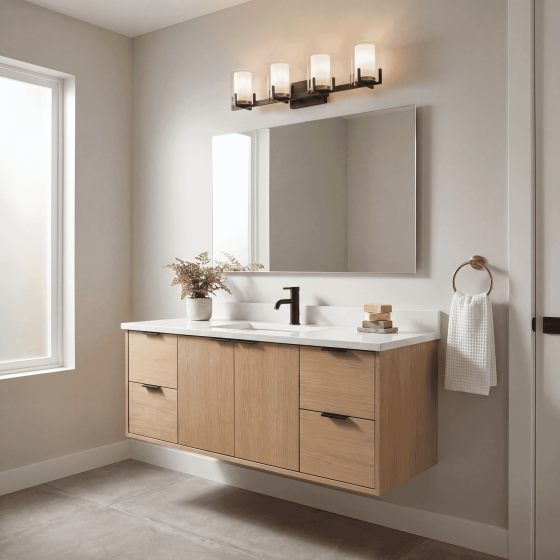 Savoy House Eaton 4-Light Vanity Light 8-1977-4-143 in Matte Black with Warm Brass Accents