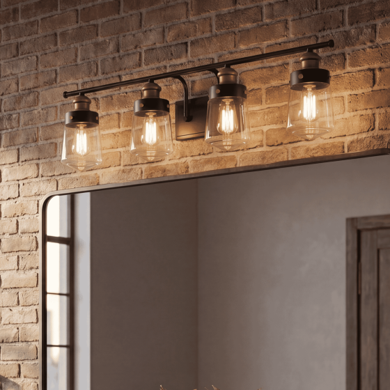 Savoy House Macauley 4-Light Bathroom Vanity Light 8-2069-4-51 in Vintage Black with Warm Brass