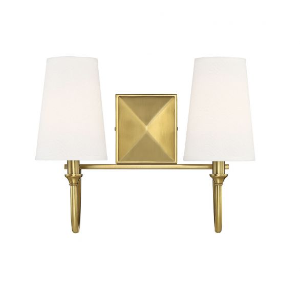 Savoy House Essentials Cameron Bath Vanity Lights Savoy House 15x12 Brass White Fabric