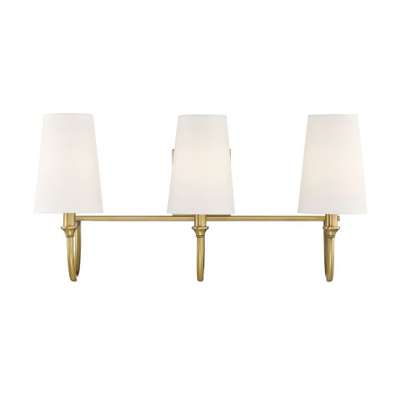 Savoy House Essentials Cameron Bath Vanity Lights Savoy House 24x12 Brass White Fabric