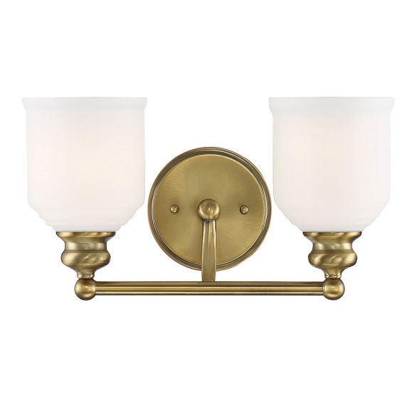 Savoy House Essentials Melrose Bath Vanity Lights Savoy House 14.5x7.75 Brass White opal Etched Glass