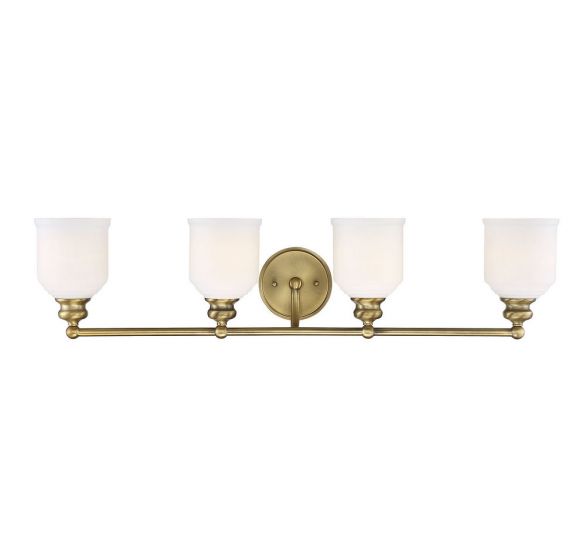 Savoy House Essentials Melrose Bath Vanity Lights Savoy House 33.5x7.75 Brass White opal Etched Glass