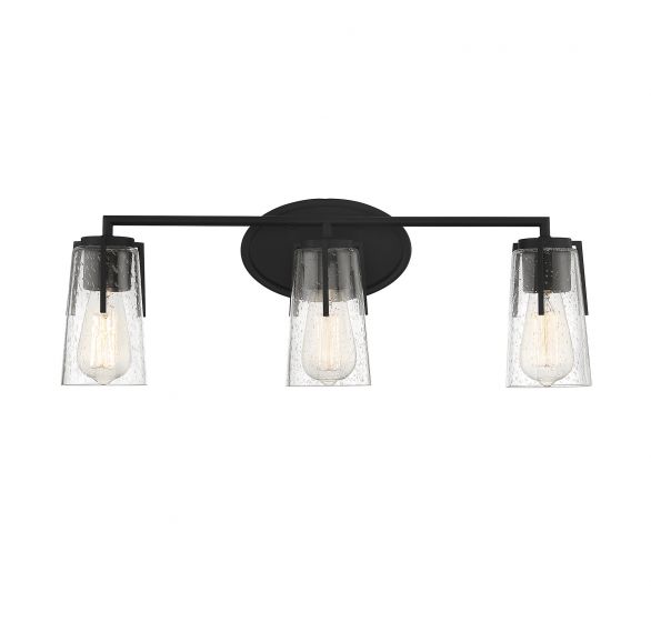 Savoy House Essentials Sacremento Bath Vanity Lights Savoy House 24x8.5 Black Clear Seeded Glass