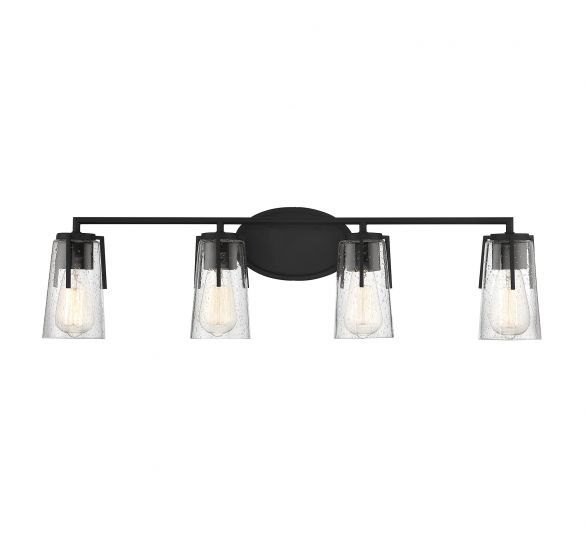 Savoy House Essentials Sacremento Bath Vanity Lights Savoy House 32x8.5 Black Clear Seeded Glass