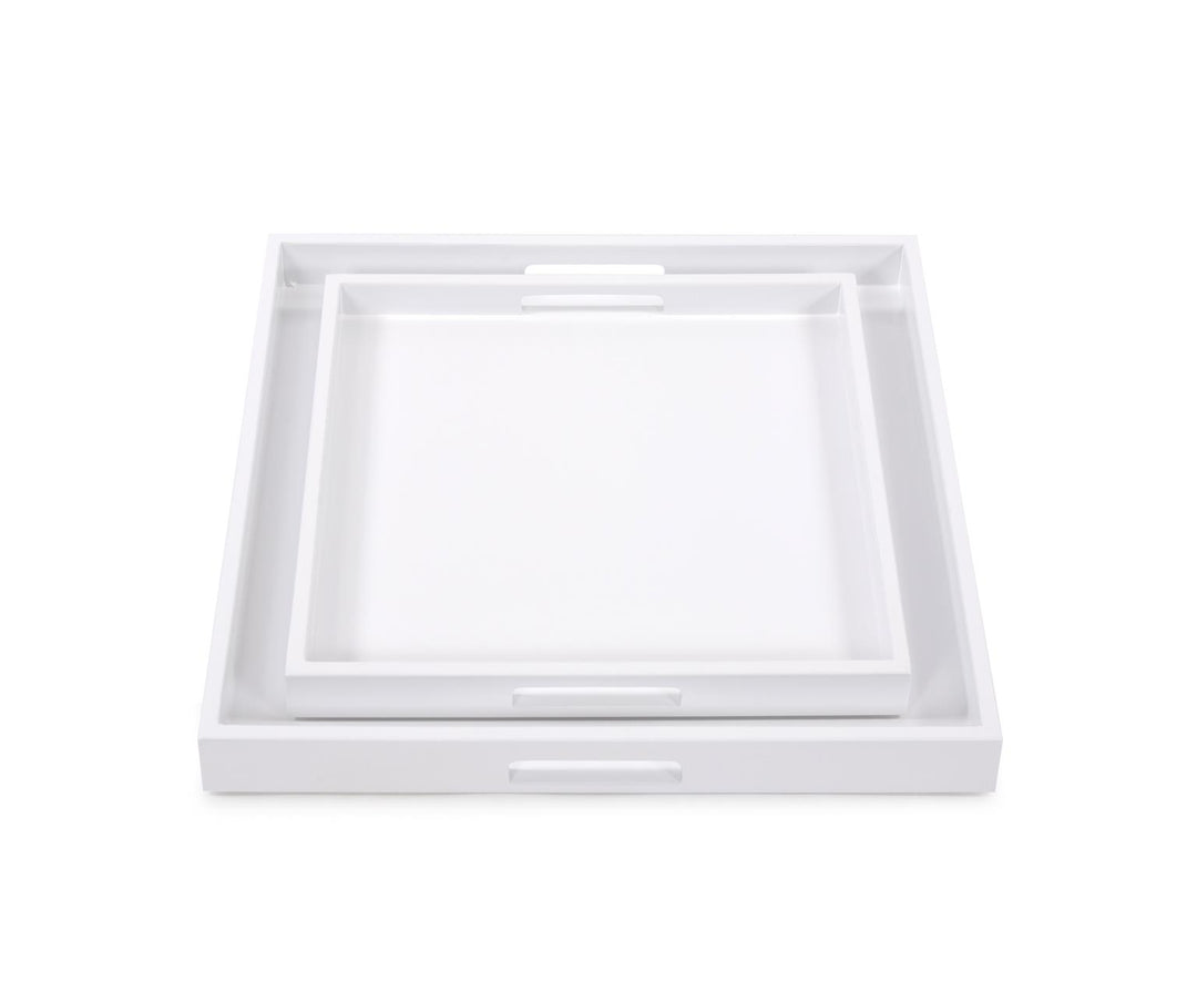 Howard Elliott Collection White Lacquer Square Wood Tray Set