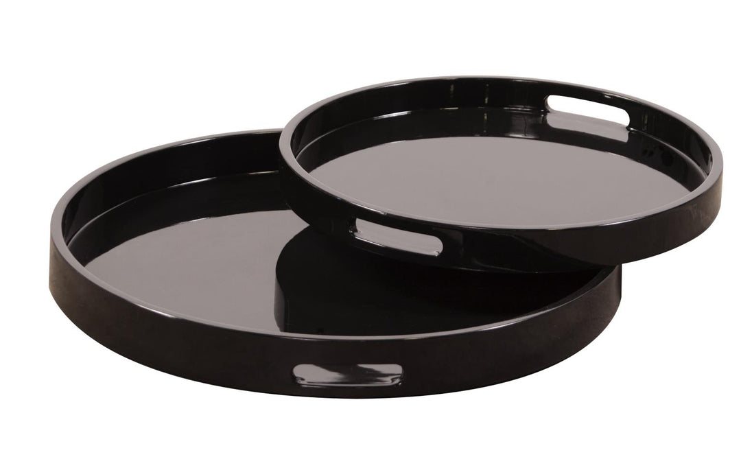 Howard Elliott Collection Black Lacquer Round Wood Tray Set