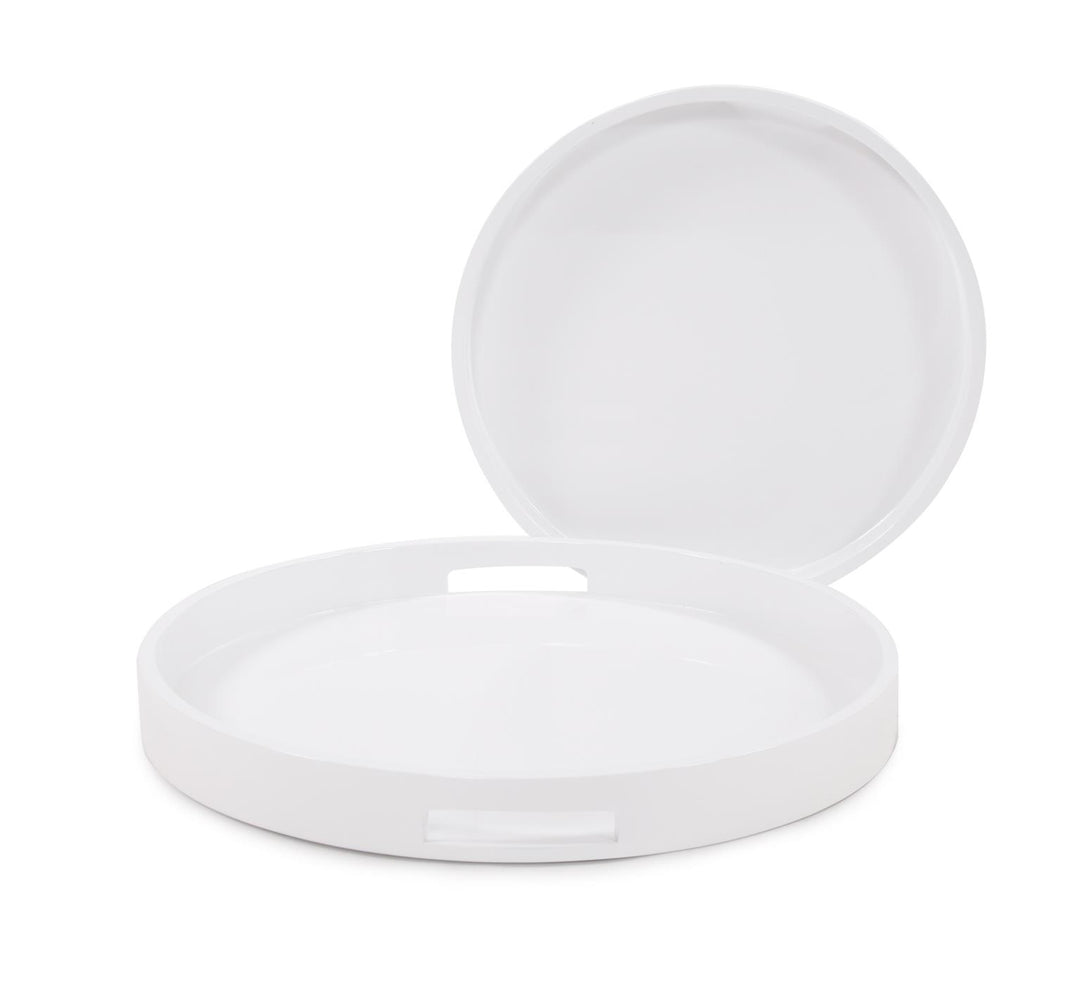 Howard Elliott Collection White Lacquer Round Wood Tray Set