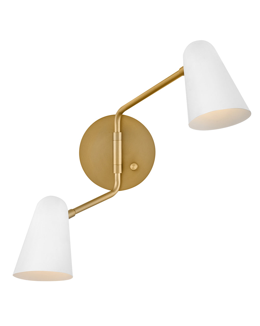 Lark Birdie Two Light Sconce Wall Light Fixtures Lark 10.5x22.75x16.5 Lacquered Brass with Matte White accents 