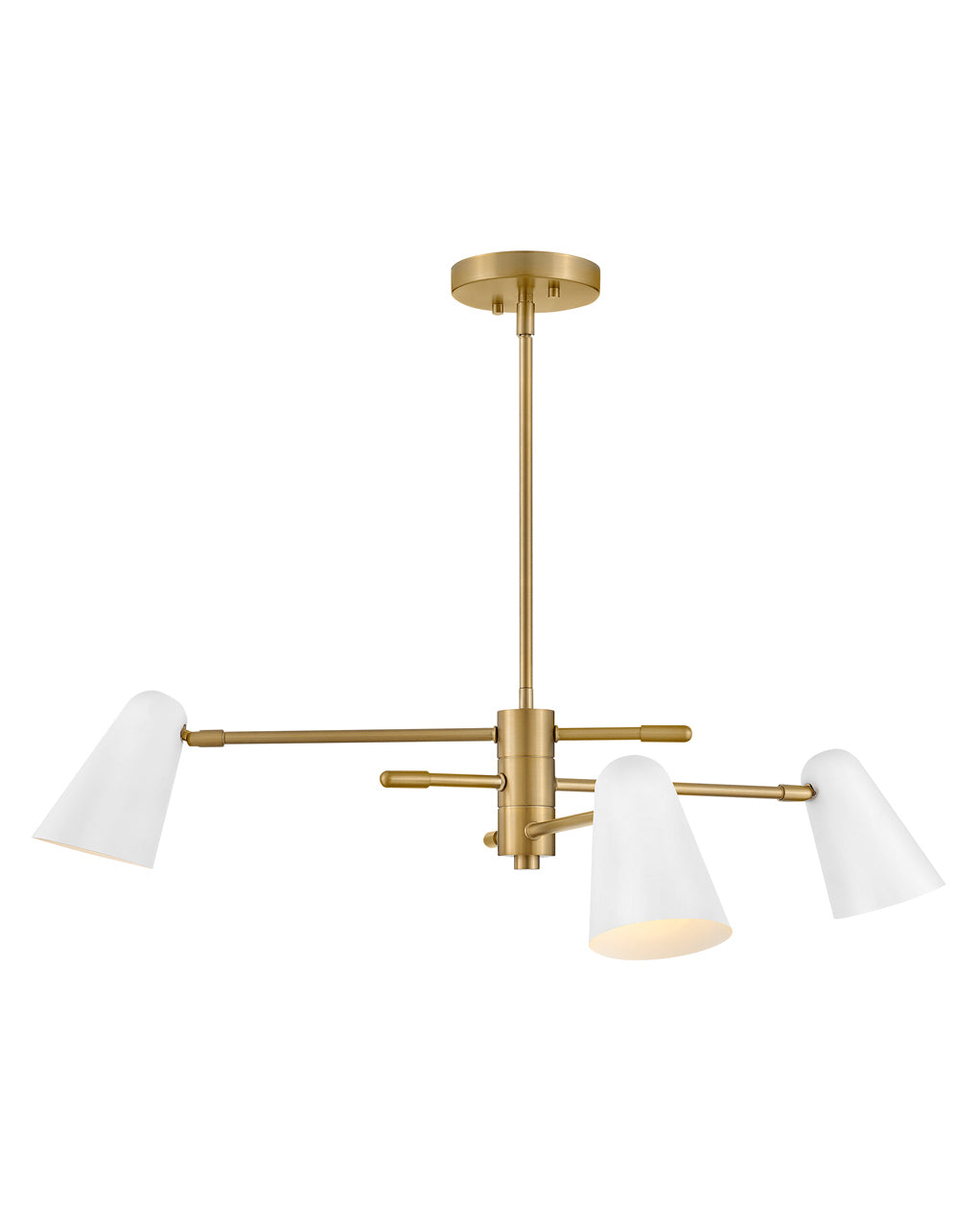 Lark Birdie Three Light Convertible Mobile Single Tier Chandeliers Lark 30.0x30.0x10.25 Lacquered Brass with Matte White accents 