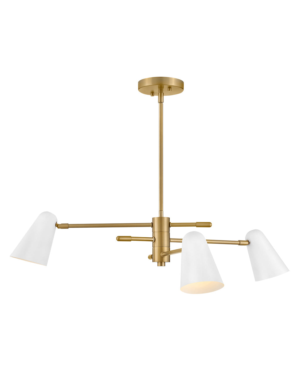 Lark Birdie Three Light Convertible Mobile Single Tier Chandeliers Lark 30.0x30.0x10.25 Lacquered Brass with Matte White accents