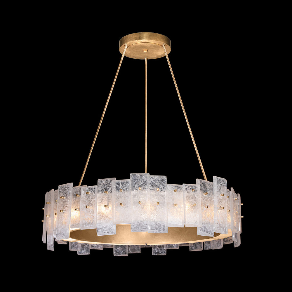 Fine Art Handcrafted Lighting Lunea 33"W Round Pendant in Standard Soft Gold Leaf (910340-2ST)