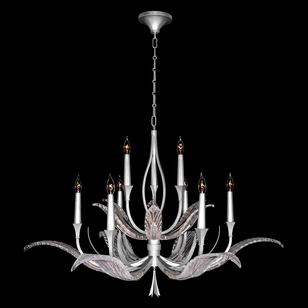 Fine Art Handcrafted Lighting Plume 45"W Round Chandelier in Standard Silver Leaf, Dichroic Plumes (893640-1ST)