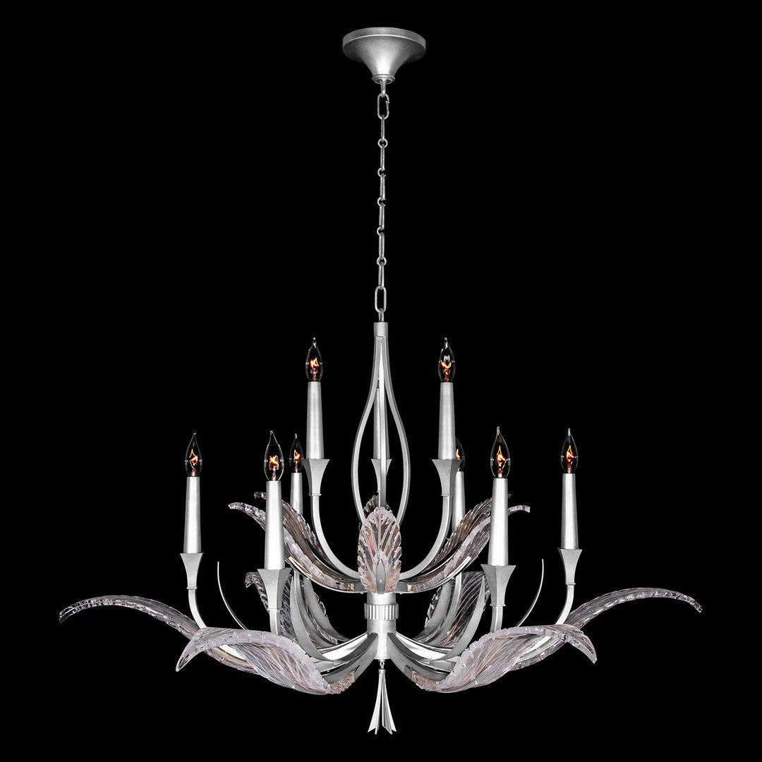 Fine Art Handcrafted Lighting Plume 45"W Round Chandelier in Standard Silver Leaf, Dichroic Plumes (893640-1ST)