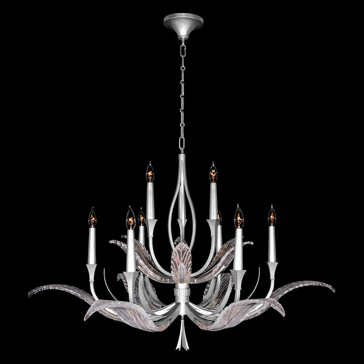 Fine Art Handcrafted Lighting Plume 45"W Round Chandelier in Standard Silver Leaf, Dichroic Plumes (893640-1ST)