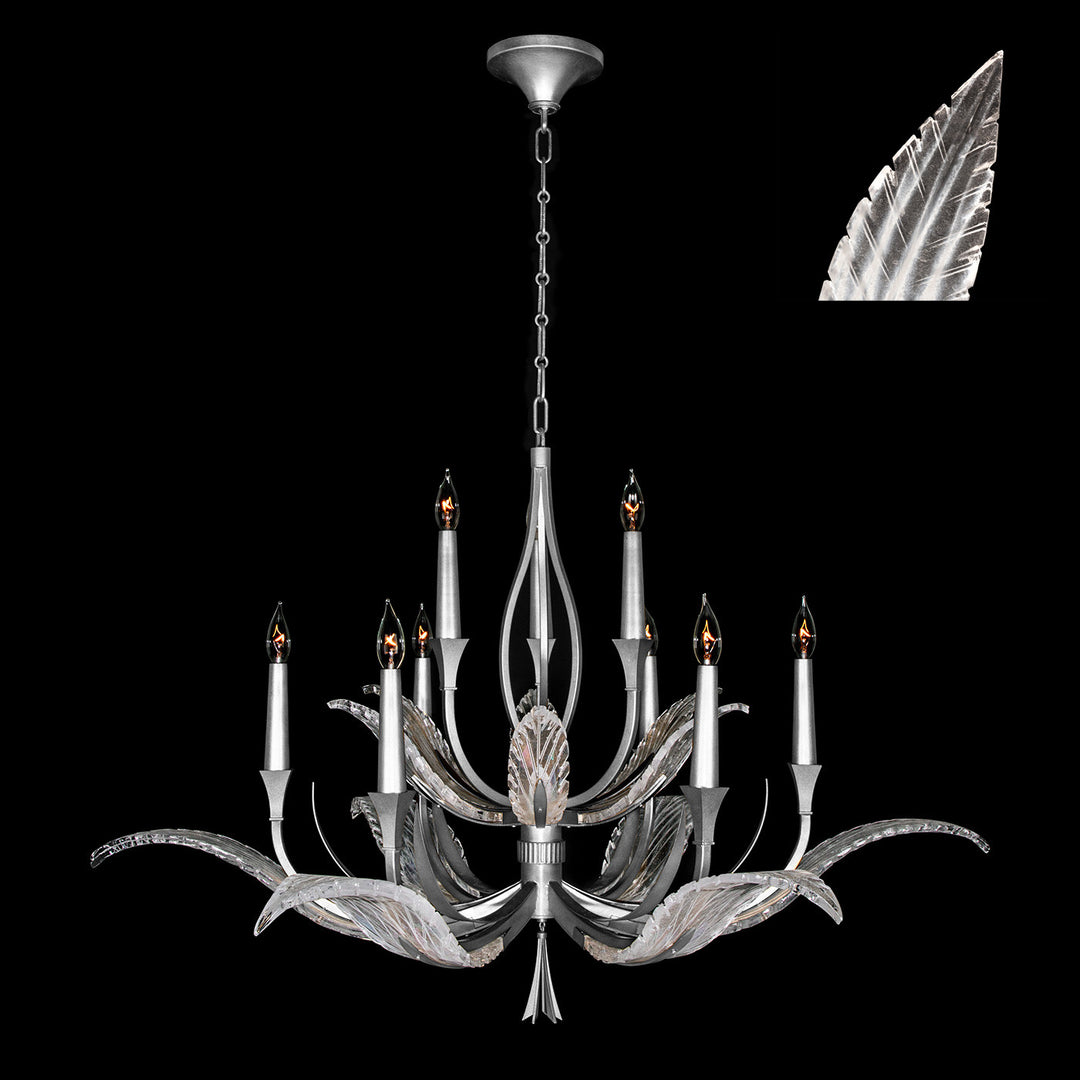 Fine Art Handcrafted Lighting Plume 45"W Round Chandelier in Standard Silver Leaf, White Plumes (893640-11ST)