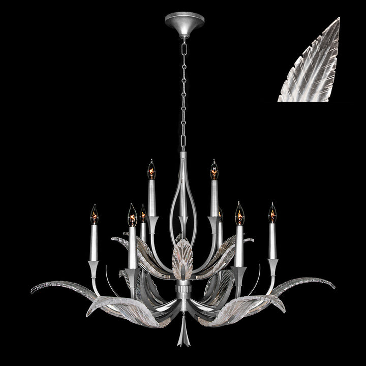 Fine Art Handcrafted Lighting Plume 45"W Round Chandelier in Standard Silver Leaf, White Plumes (893640-11ST)