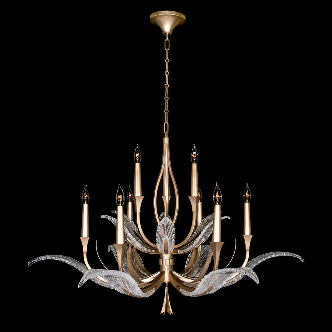 Fine Art Handcrafted Lighting Plume 45"W Round Chandelier in Standard Soft Gold Leaf, Dichroic Plumes (893640-2ST)