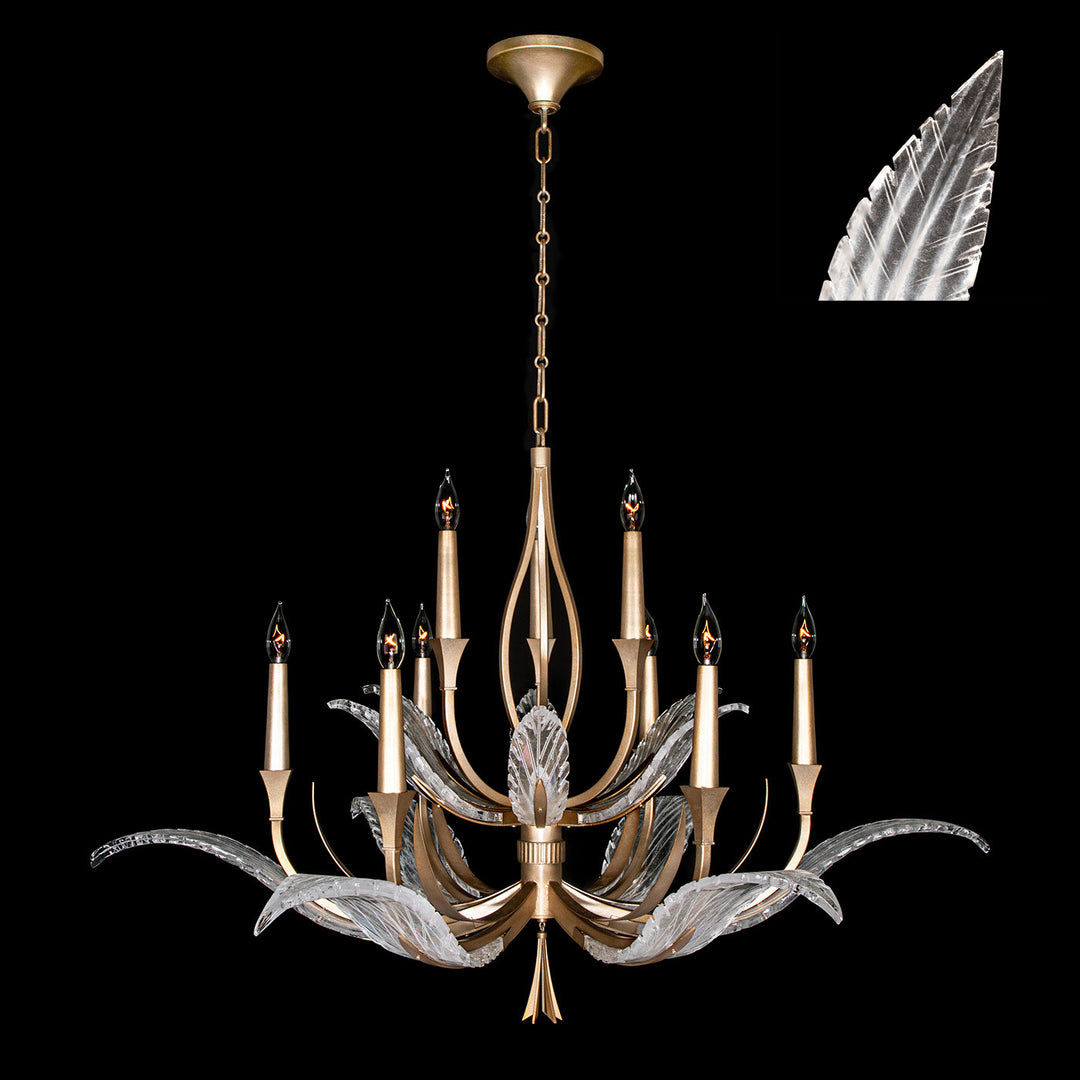 Fine Art Handcrafted Lighting Plume 45"W Round Chandelier in Standard Soft Gold Leaf, White Plumes (893640-21ST)