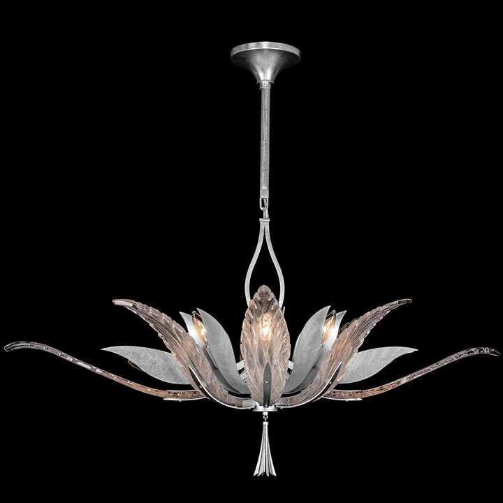 Fine Art Handcrafted Lighting Plume 40"W Oblong Pendant in Standard Silver Leaf, Dichroic Plumes (893740-1ST)