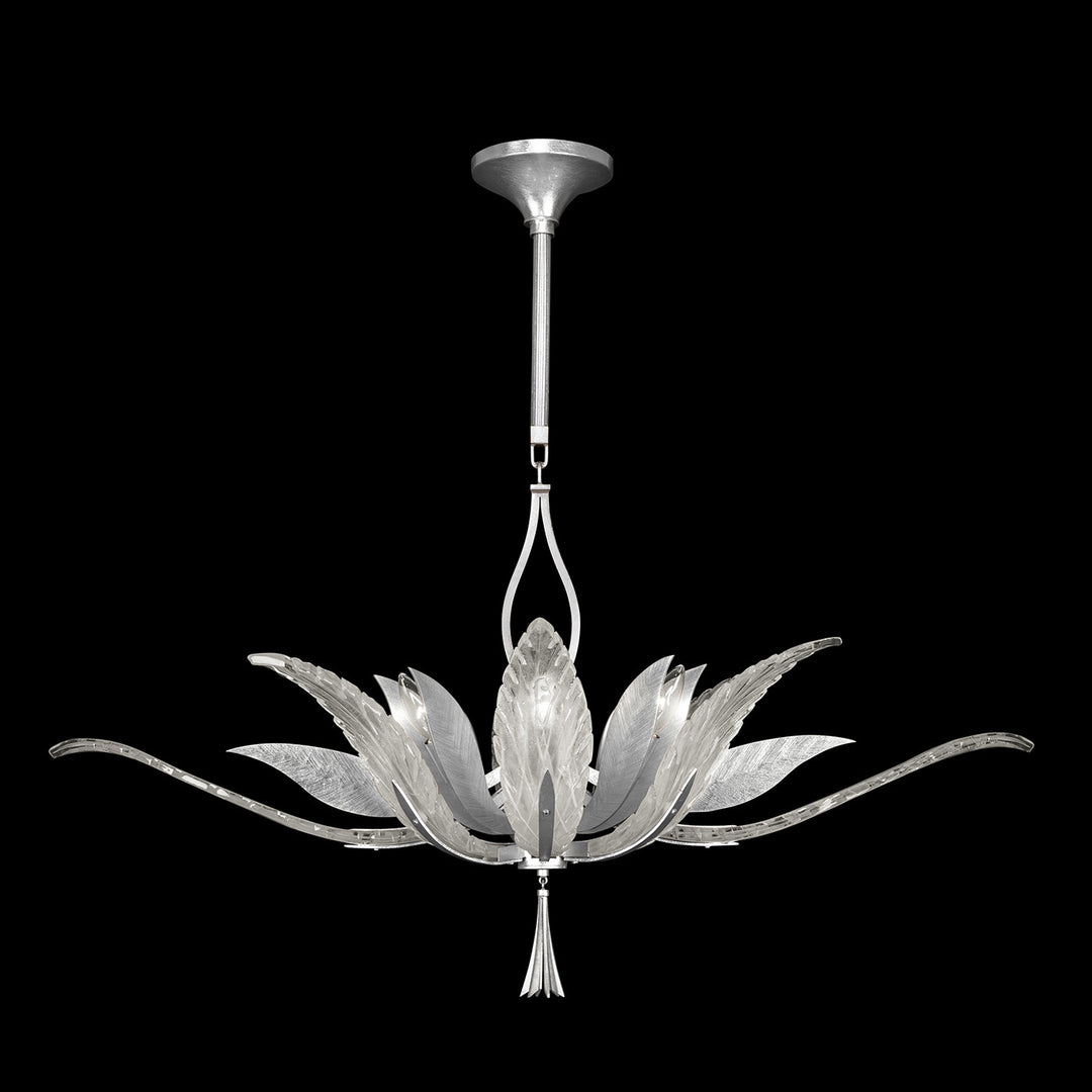 Fine Art Handcrafted Lighting Plume 40"W Oblong Pendant in Standard Silver Leaf, White Plumes (893740-11ST)