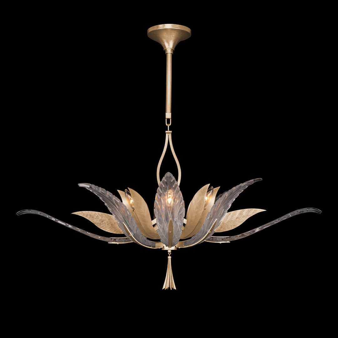 Fine Art Handcrafted Lighting Plume 40"W Oblong Pendant in Standard Soft Gold Leaf, Dichroic Plumes (893740-2ST)