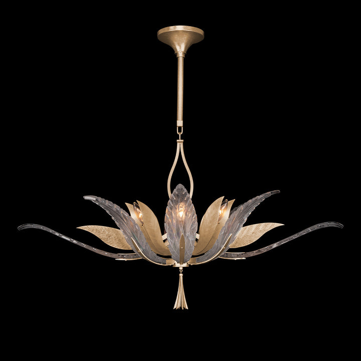 Fine Art Handcrafted Lighting Plume 40"W Oblong Pendant in Standard Soft Gold Leaf, Dichroic Plumes (893740-2ST)
