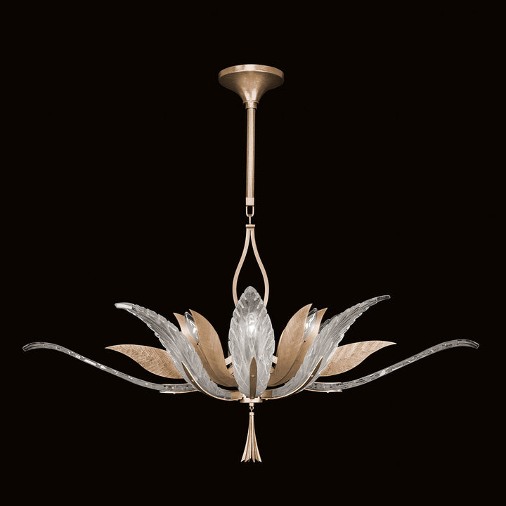 Fine Art Handcrafted Lighting Plume 40"W Oblong Pendant in Standard Soft Gold Leaf, White Plumes (893740-21ST)
