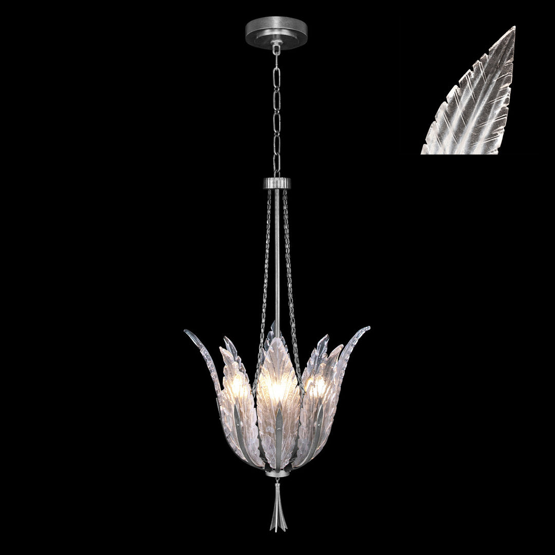 Fine Art Handcrafted Lighting Plume 17.5"W Round Pendant in Standard Silver Leaf, White Plumes (893940-11ST)