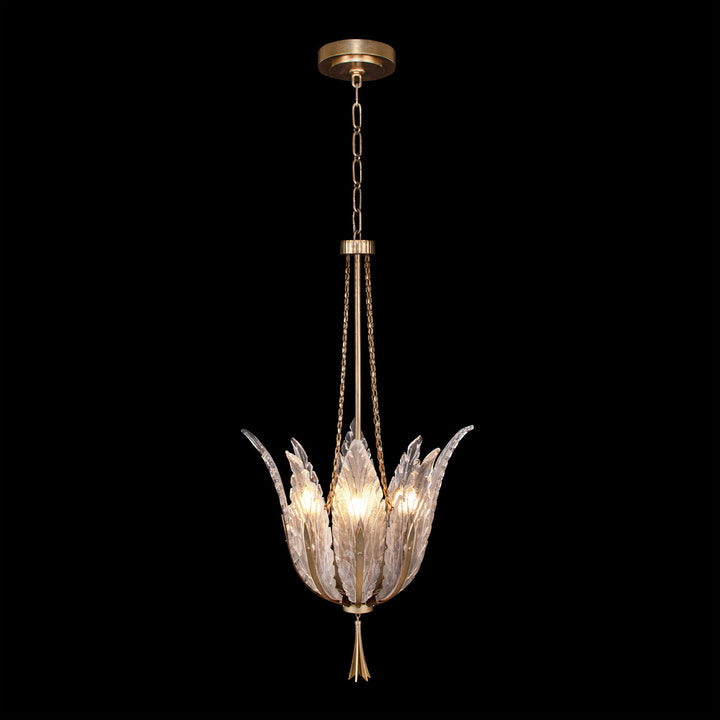 Fine Art Handcrafted Lighting Plume 17.5"W Round Pendant in Standard Soft Gold Leaf, Dichroic Plumes (893940-2ST)