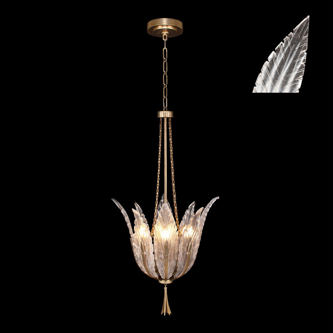 Fine Art Handcrafted Lighting Plume 17.5"W Round Pendant in Standard Soft Gold Leaf, White Plumes (893940-21ST)