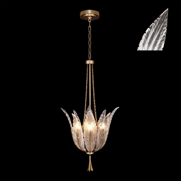 Fine Art Handcrafted Lighting Plume 17.5"W Round Pendant in Standard Soft Gold Leaf, White Plumes (893940-21ST)