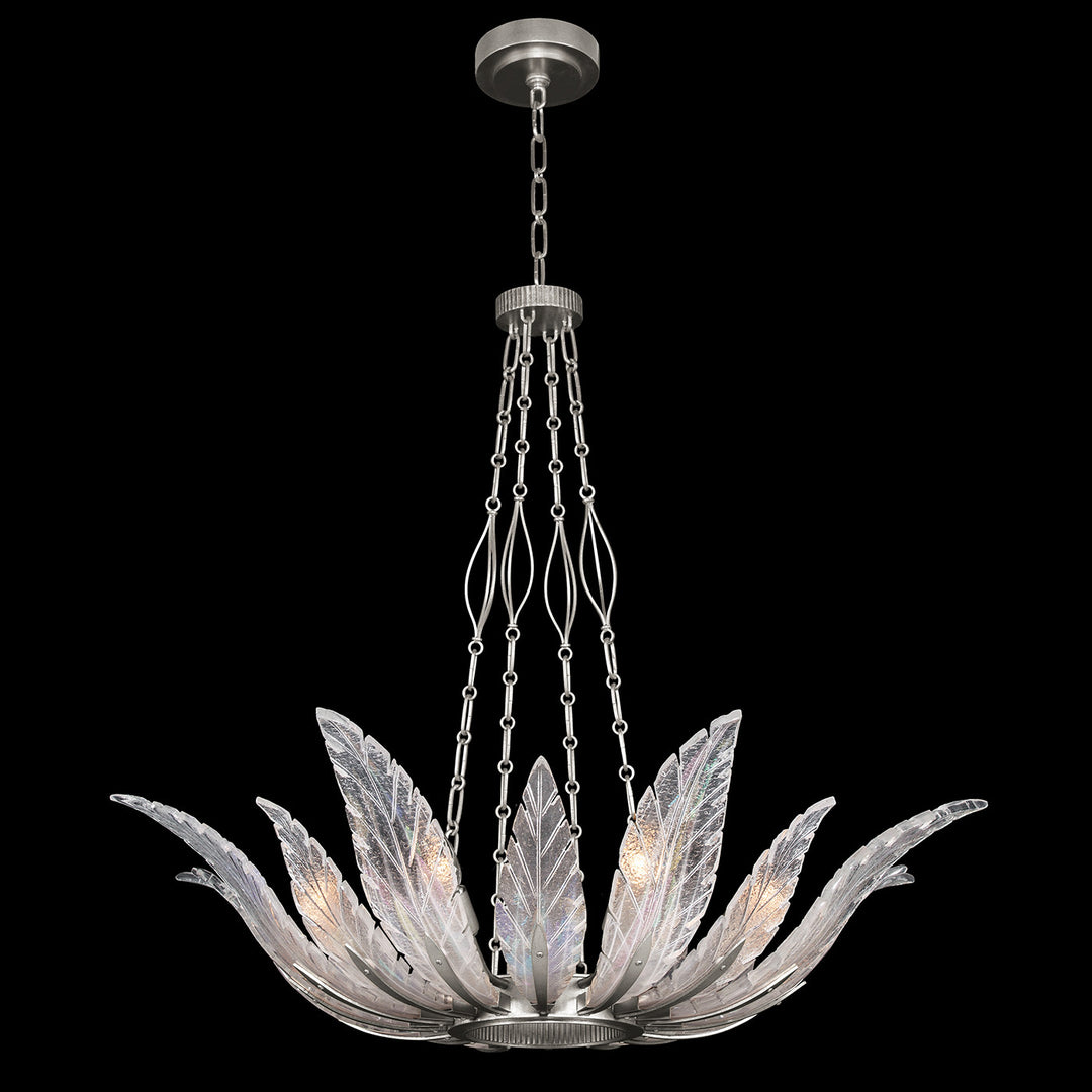 Fine Art Handcrafted Lighting Plume 39"W Round Pendant in Standard Silver Leaf, Dichroic Plumes (894040-1ST)