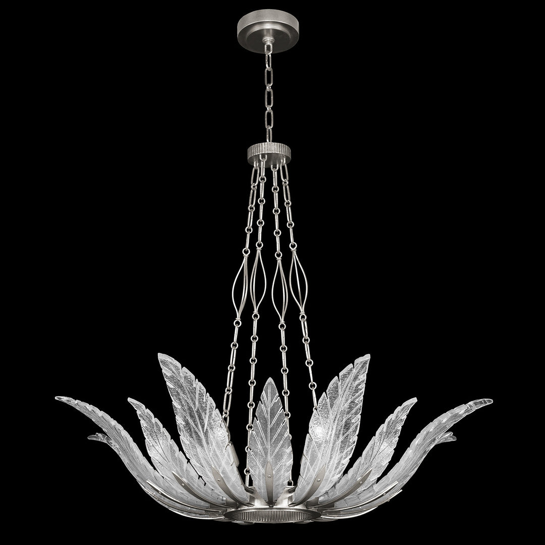 Fine Art Handcrafted Lighting Plume 39"W Round Pendant in Standard Silver Leaf, White Plumes (894040-11ST)